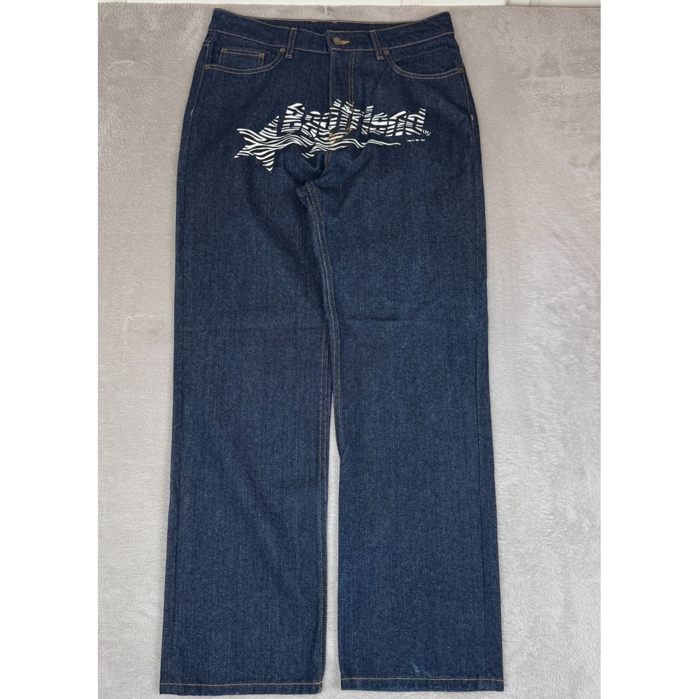 Y2K Bad Friend Jeans Mens 34 Blue Preowned Denim Wide‎ Leg High Rise Streetwear